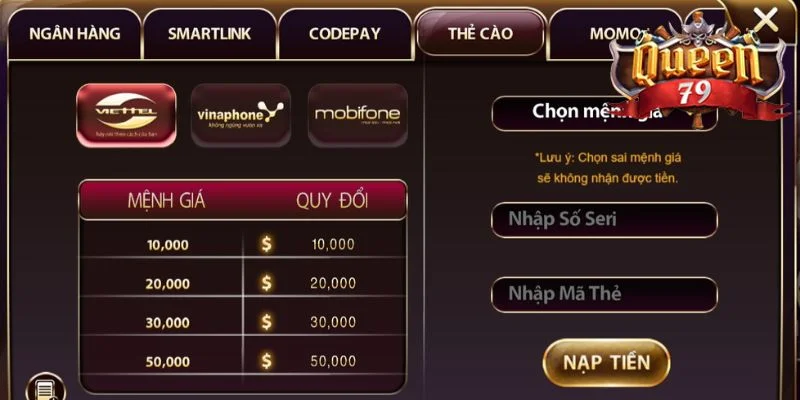 Nạp Tiền Queen79: Thao Tác Chi Tiết Dành Cho Tân Thủ 4 Nạp tiền Queen79