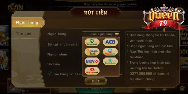 Rút tiền Queen79 - Rút Thưởng Nhanh, Tiền Về Ví Sau 2 Phút 2 rút tiền Queen79